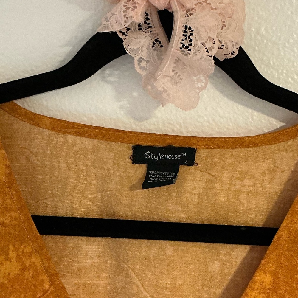 Deep Mustard Yellow V-neck Mini Dress with Ruffle Sleeves and Hem - Picture 2 of 10